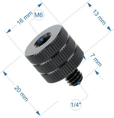 Adapter M6 żeński na 1/4" męski przejściówka aluminiowa do kamer statywów