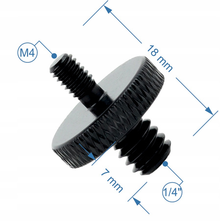 Adapter śruba redukcja 1/4" na M4 statywowa aluminiowa czarna 18 mm