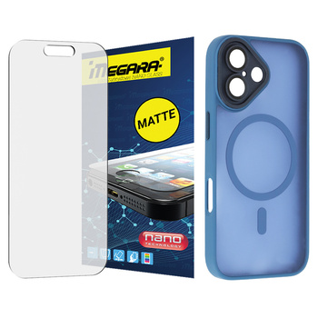 Szkło hybrydowe do iPhone 17 MATOWE + MagSafe ETUI niebieskie TPU