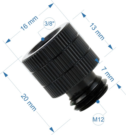 Adapter 3/8" żeński na M12 męski przejściówka aluminiowa do kamer statywów