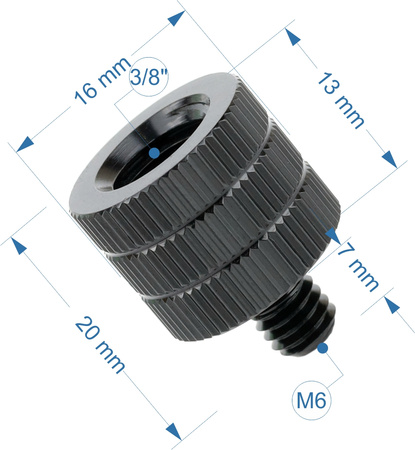 Adapter 3/8" żeński na M6 męski przejściówka aluminiowa do kamer statywów