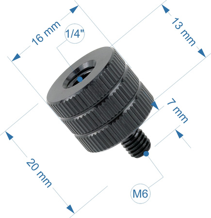 Adapter 1/4" żeński na M6 męski przejściówka aluminiowa do kamer statywów