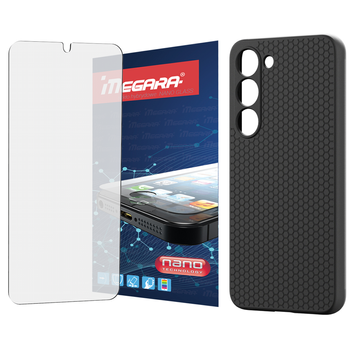 Szkło hybrydowe do SAMSUNG GALAXY S23 ochronne + ETUI silikonowe czarne TPU