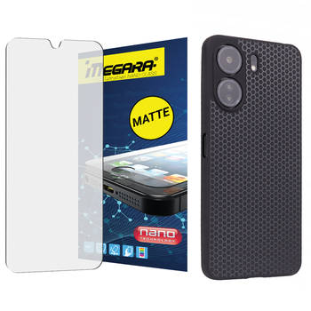 Szkło hybrydowe do POCO C65 - 6.74" MATOWE + ETUI silikonowe czarne TPU