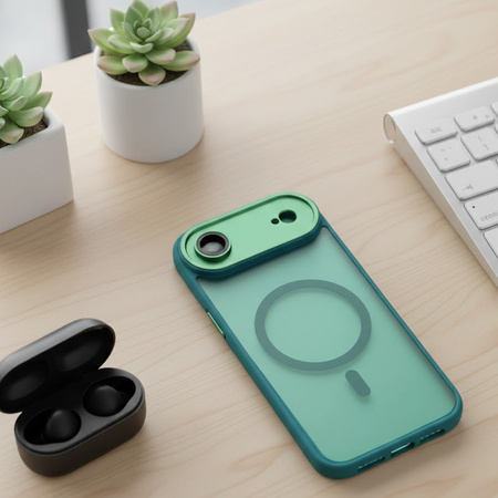 Szkło hybrydowe do iPhone 17 Air MATOWE + MagSafe ETUI zielone TPU
