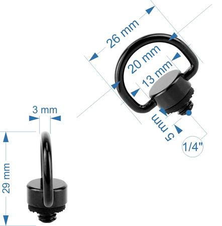 Śruba 1/4" z uchem D-ring do aparatów kamer pasków montażowa foto-video