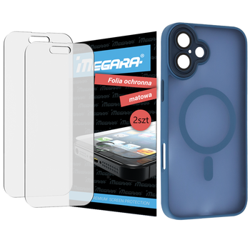 Folia do iPhone 16 PLUS ochronna MATOWA + MagSafe ETUI niebieskie TPU