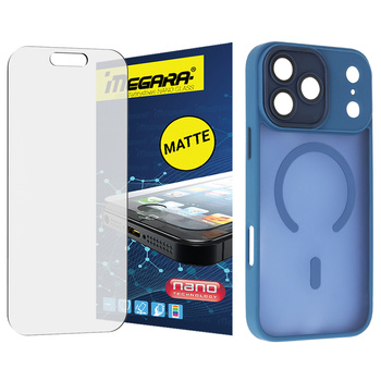 Szkło hybrydowe do iPhone 17 Pro MATOWE + MagSafe ETUI niebieskie TPU