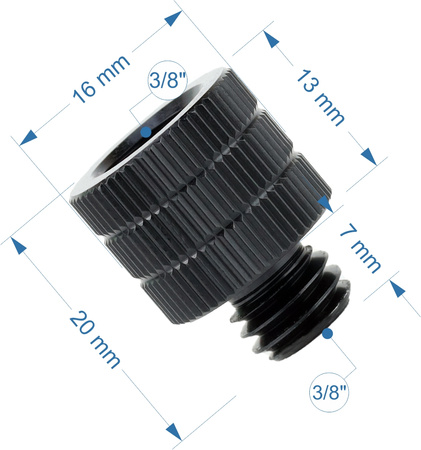 Adapter 3/8" żeński na 3/8" męski przejściówka aluminiowa do kamer statywów