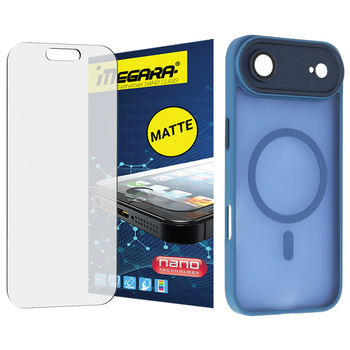 Szkło hybrydowe do iPhone 17 Air MATOWE + MagSafe ETUI niebieskie TPU