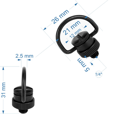 Śruba 1/4" z uchem D-Ring do statywu, aparatu i pasków linek obrotowa