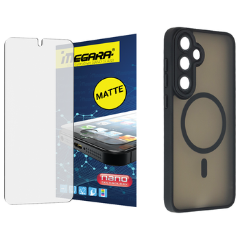 Szkło hybrydowe do Samsung Galaxy S25 MATOWE + MagSafe ETUI czarne TPU