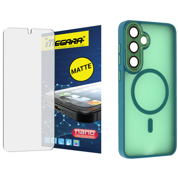 Szkło hybrydowe do Samsung Galaxy S25 Plus MATOWE + MagSafe ETUI zielone
