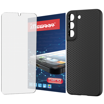 Szkło hybrydowe do SAMSUNG GALAXY S22 ochronne + ETUI silikonowe czarne TPU