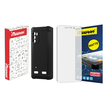 Szkło hybrydowe MATOWE do myPHONE Hammer IRON 4 - 5.45" + ETUI czarne TPU