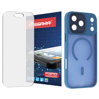 Szkło hybrydowe do iPhone 17 Pro Max + MagSafe ETUI niebieskie TPU