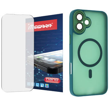 Szkło hybrydowe do iPhone 16 PLUS + MagSafe ETUI zielone TPU
