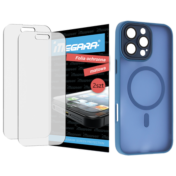 Folia do iPhone 16 Pro ochronna MATOWA + MagSafe ETUI niebieskie TPU