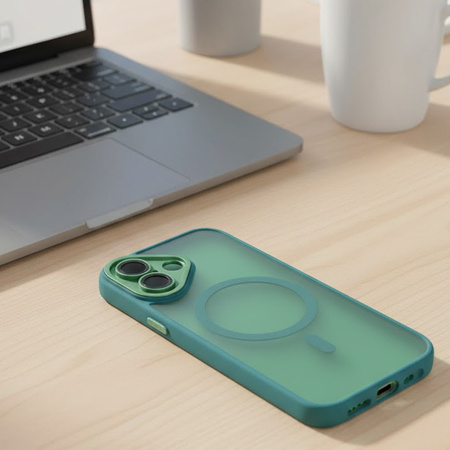 Szkło hybrydowe do iPhone 17 MATOWE + MagSafe ETUI zielone TPU