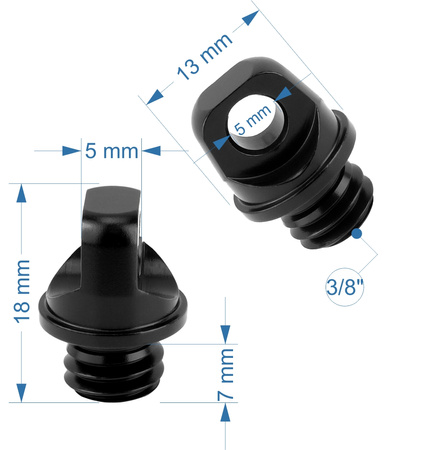 Śruba statywowa 3/8" z uchem do paska smyczy linki aluminiowa montażowa