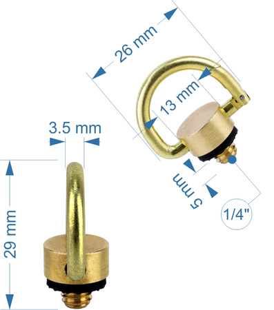 Śruba 1/4" z uchem karabińczyk D-ring do aparatów kamer pasków foto-video