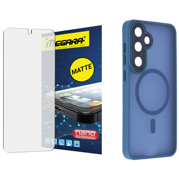 Szkło hybrydowe do Samsung Galaxy S25 MATOWE + MagSafe ETUI niebieskie