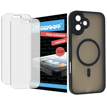Folia do iPhone 16 PLUS ochronna MATOWA + MagSafe ETUI czarne TPU