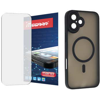 Szkło hybrydowe do iPhone 16 PLUS + MagSafe ETUI czarne TPU