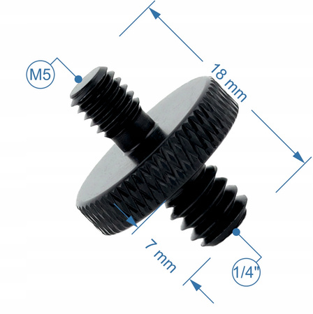 Adapter śruba redukcja 1/4" na M5 statywowa aluminiowa czarna 18 mm