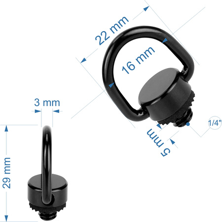Śruba 1/4" z uchem D-ring do aparatów kamer pasków montażowa foto-video
