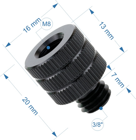Adapter M8 żeński na 3/8" męski przejściówka aluminiowa do kamer statywów