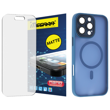 Szkło hybrydowe do iPhone 16 Pro MATOWE + MagSafe ETUI niebieskie TPU