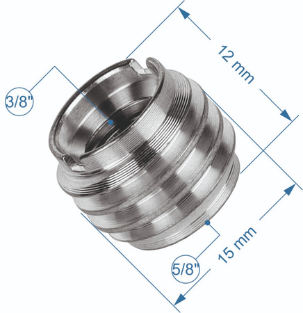 Adapter tuleja redukcja statywowa 3/8" żeński na 5/8" męski aluminium 12 mm