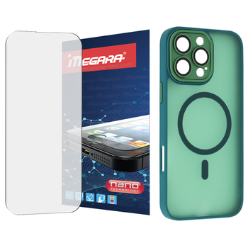 Szkło hybrydowe do iPhone 16 Pro + MagSafe ETUI zielone TPU