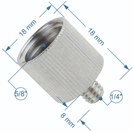 Adapter tuleja redukcja statywowa 1/4" męski na 5/8" żeński aluminium 26 mm