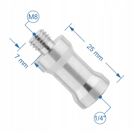 Adapter tuleja redukcja statywowa aluminiowa M8 męski na 1/4" żeński 32 mm