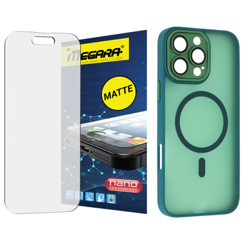 Szkło hybrydowe do iPhone 16 Pro MATOWE + MagSafe ETUI zielone TPU