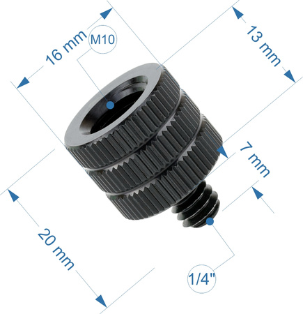 Adapter M10 żeński na 1/4" męski przejściówka aluminiowa do kamer statywów