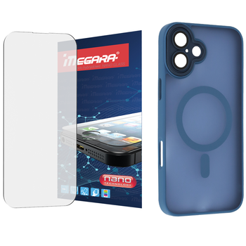 Szkło hybrydowe do iPhone 16 + MagSafe ETUI niebieskie TPU