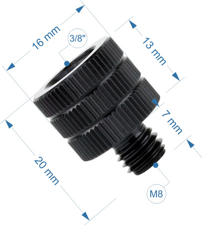 Adapter 3/8" żeński na M8 męski przejściówka aluminiowa do kamer statywów