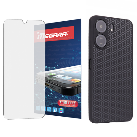 Szkło hybrydowe do XIAOMI REDMI 13C - 6.74" + ETUI silikonowe czarne TPU