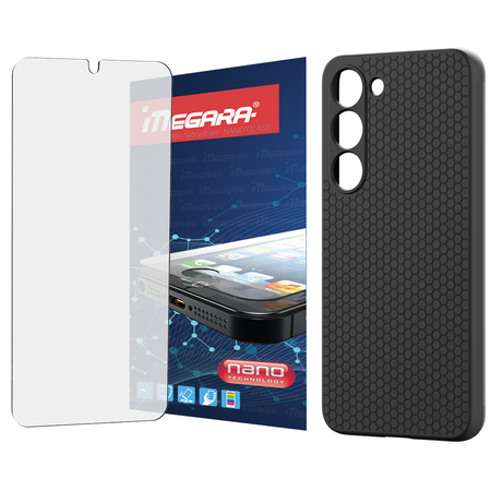 Szkło hybrydowe do SAMSUNG GALAXY S23 ochronne + ETUI silikonowe czarne TPU