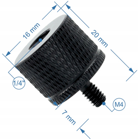 Adapter tuleja redukcja 1/4" na M4 statywowa aluminiowa czarna 20 mm
