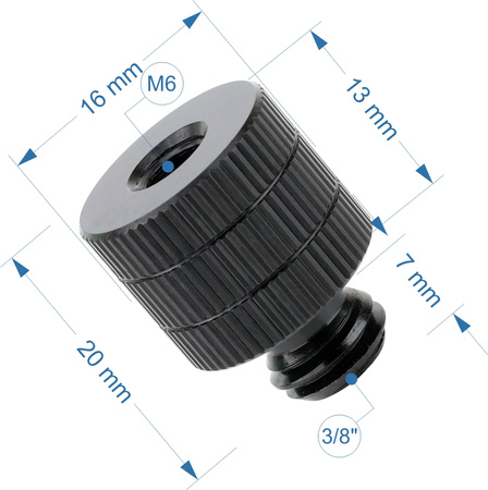Adapter M6 żeński na 3/8" męski przejściówka aluminiowa do kamer statywów