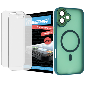 Folia do iPhone 16 PLUS ochronna MATOWA + MagSafe ETUI zielone TPU