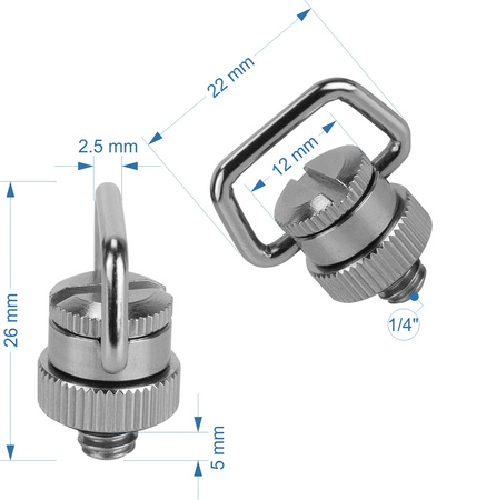 Śruba 1/4" z uchem D-Ring do statywu aparatu i pasków linek obrotowa
