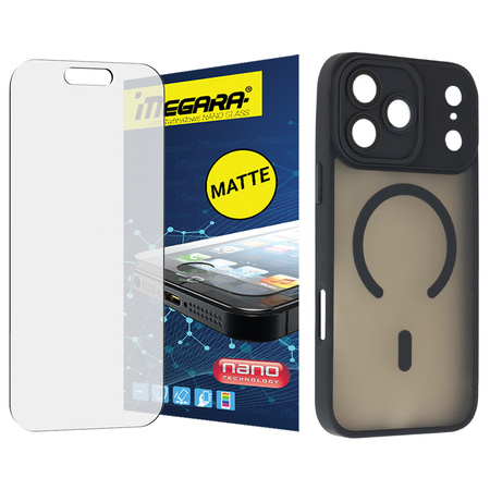 Szkło hybrydowe do iPhone 17 Pro MATOWE + MagSafe ETUI czarne TPU