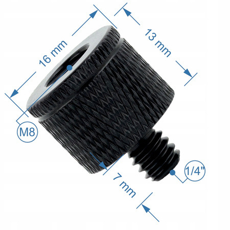Adapter tuleja redukcja 1/4" na M8 statywowa czarna do statywu lampy 20 mm