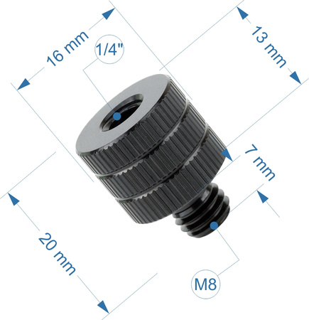 Adapter 1/4" żeński na M8 męski przejściówka aluminiowa do kamer statywów