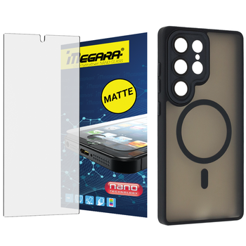 Szkło hybrydowe do Samsung Galaxy S25 Ultra MATOWE + MagSafe ETUI czarne TPU